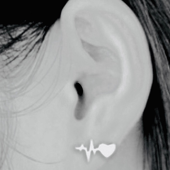 EKG ECG Electrocardio Heartbeat Heart Sinus Rhythm Med Doctor Nurse Silver Studs - Picture 8 of 11